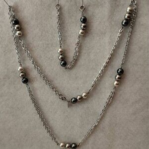 Sarah Coventry Silvertone Chains with Faux Silver and White Pearls